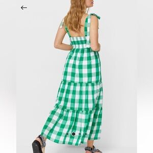 STRADIVARIUS bunny strap full length dress in green check